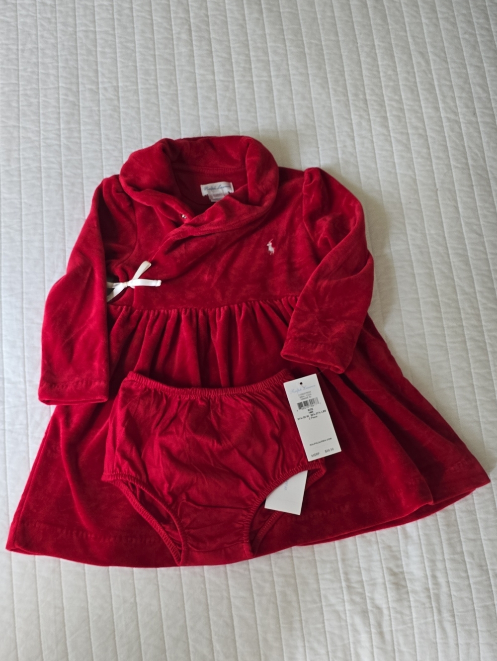 Ralph Lauren Red Velour Baby Dress with Bloomers 18M